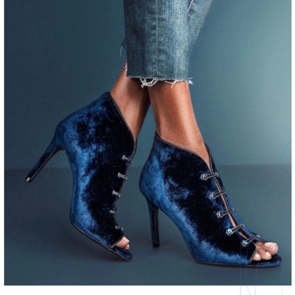 Enzio Angelina blue velvet bootie shoe